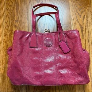 Coach monogrammed glossy satchel wine color